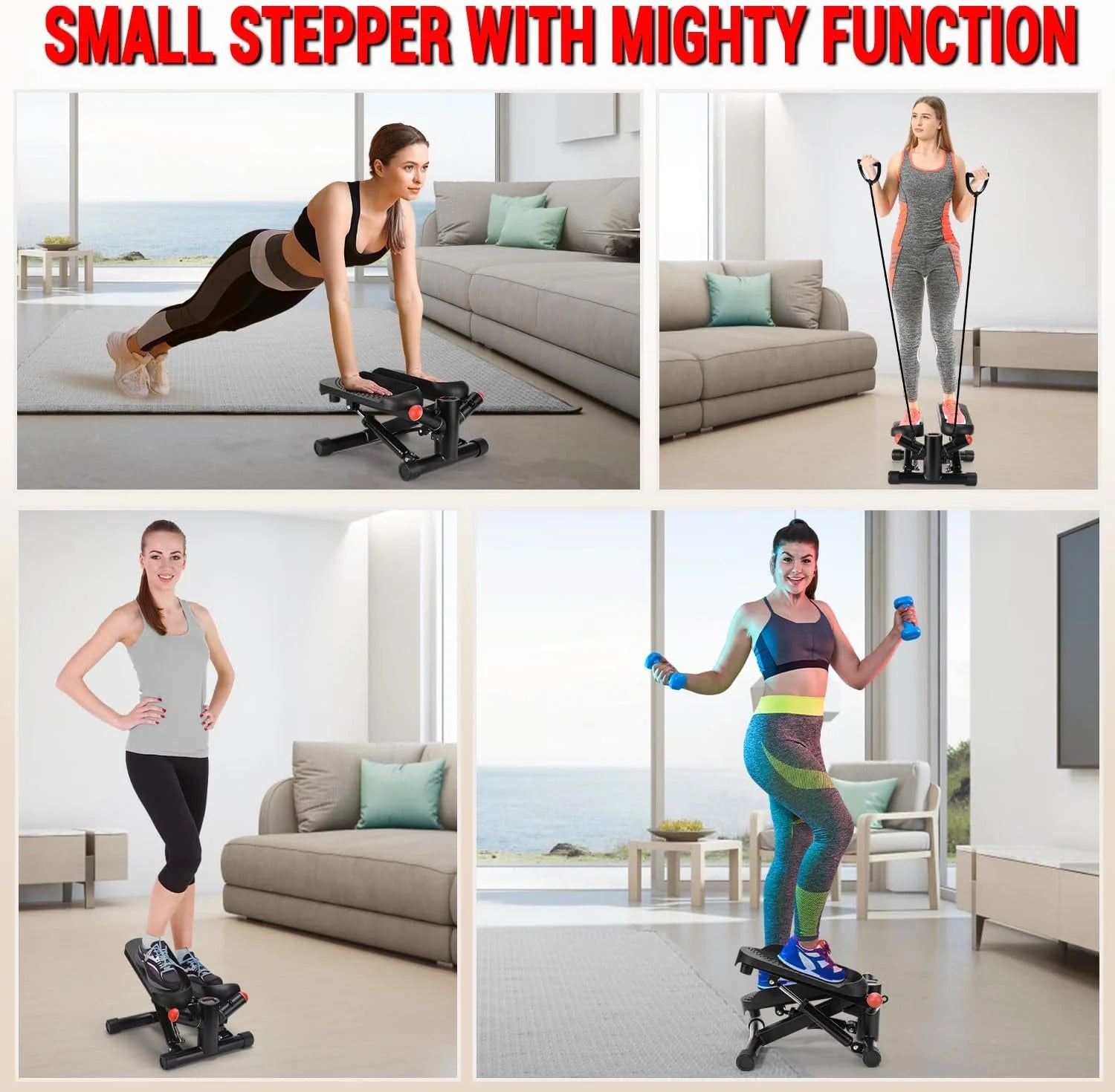 ACFITI Mini Steppers for Exercise at Home, Stair Steppers Machine with Super Quiet Design, Hydraulic Twist Stepper with Resistance Bands,Portable Home Exercise Equipment,330Lbs Weight Capacity